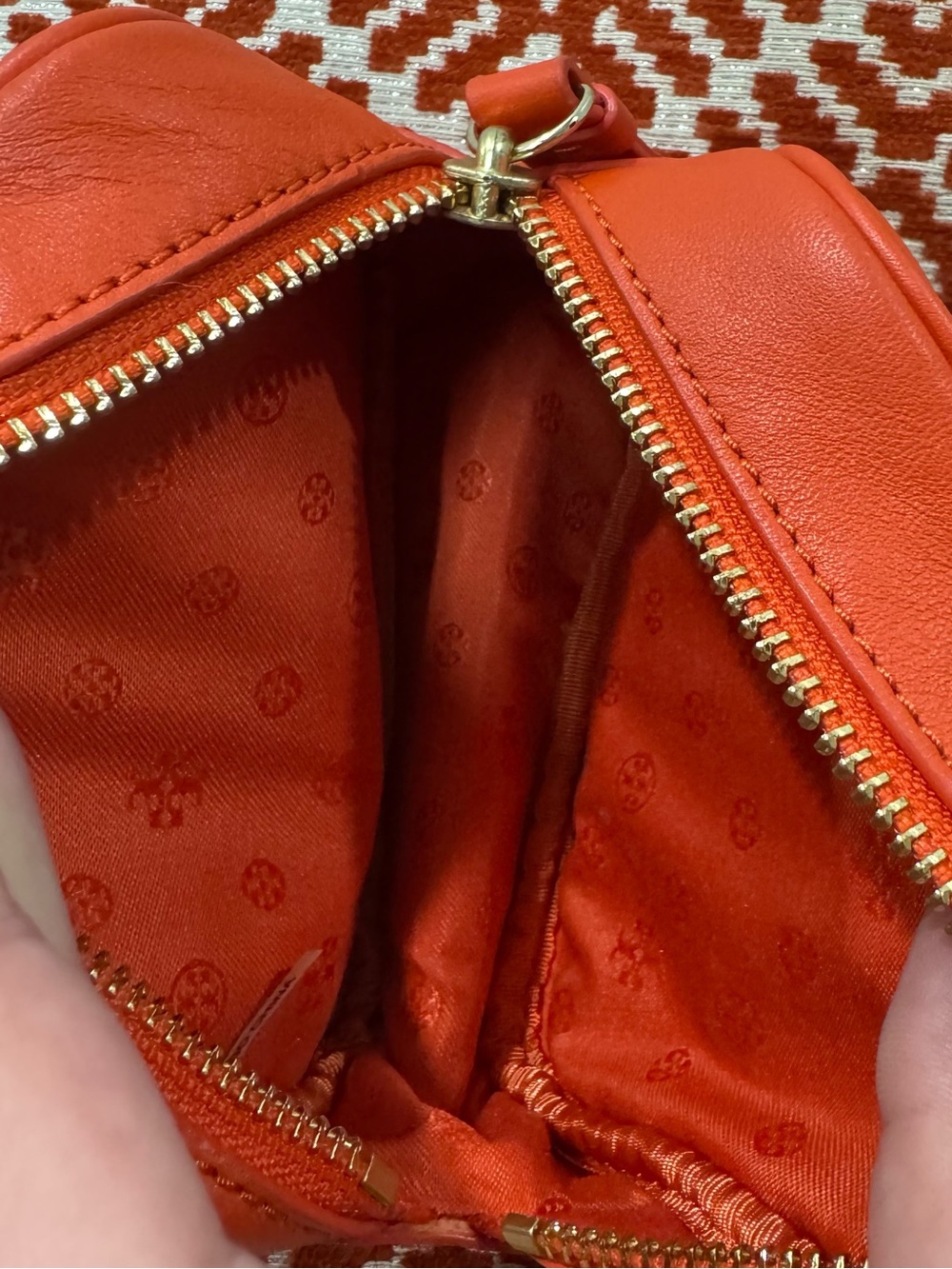 Tory Burch Orange Leather Mini Pouch Cosmetic Case 3x5 - Picture 7 of 7